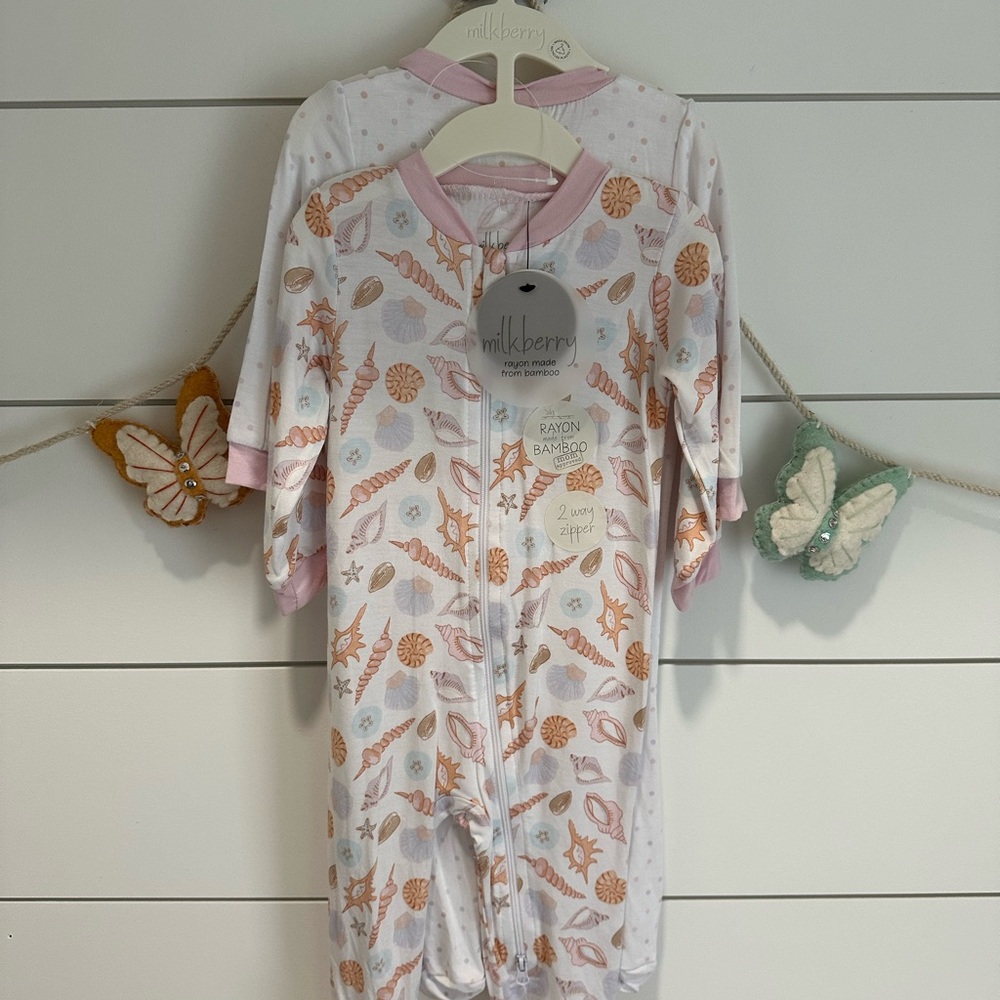 NWT 2-pack Milkberry Baby Footie Sleeper with Sea Shell and Polka Dot Print